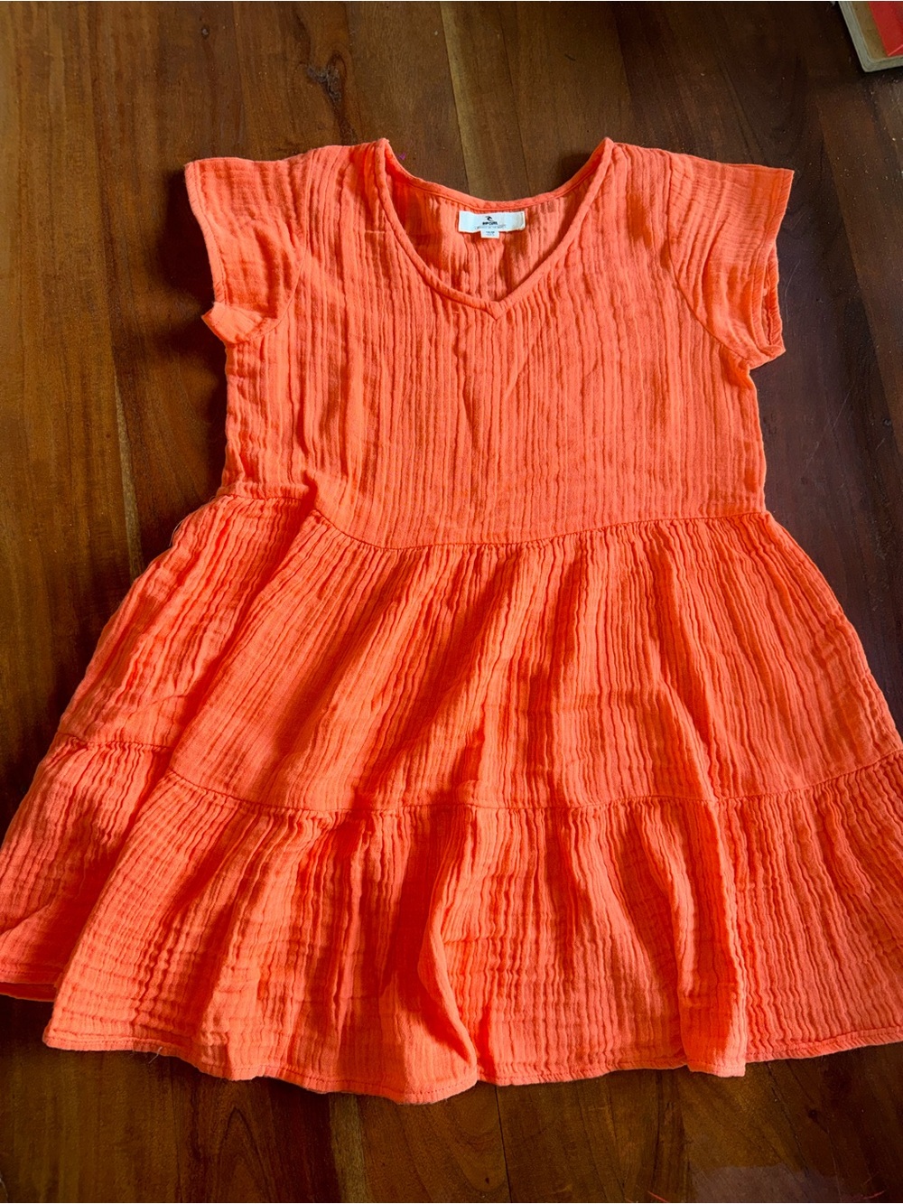 Rip Curl Bright Orange Tiered V-Neck Cotton Dress